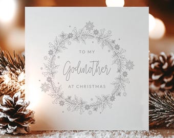 To My Godmother at Christmas, Christmas Card for my God Mother, Wreath Christmas Card