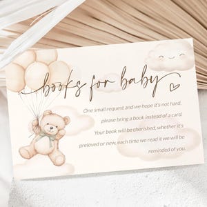 Bearly Wait Books para cartão de bebê, cartão de solicitação de livro para impressão, livros de balão de urso para bebê, livro de chá de bebê de urso para inserção de bebê, SO3011