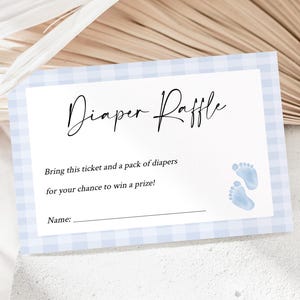 Carte de tombola de couches, carte de demande de couches imprimable, billet de tombola pour couches Vichy bleu, insert de tombola baby shower garçon, SO3060