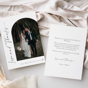 Biglietto di ringraziamento per matrimonio fotografico, biglietto di ringraziamento per matrimonio fotografico minimalista, modello di ringraziamento per matrimonio modificabile, biglietti di ringraziamento per matrimonio, SO401