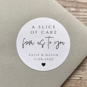 A Slice Of Cake Stickers, Personalised Wedding Favour Stickers, Party Bag Stickers, Cake Bag Stickers, Wedding Cake Stickers