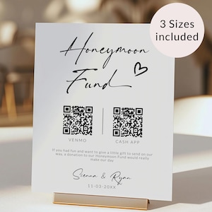Honeymoon Fund QR Code Sign, Modern Honeymoon Fund Sign, Venmo Honeymoon Wish Sign, Wedding Cash Sign, SO402