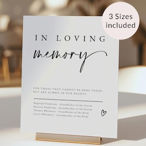 In Loving Memory Wedding Sign, Memory Table Sign, Wedding Memorial Table Sign, Printable In Loving Memory Sign for Wedding, SO401