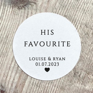 His Favourite Stickers, Her Favourite Stickers, Personalised Wedding Favour Stickers, Shot Glass Stickers, Cocktail Stickers