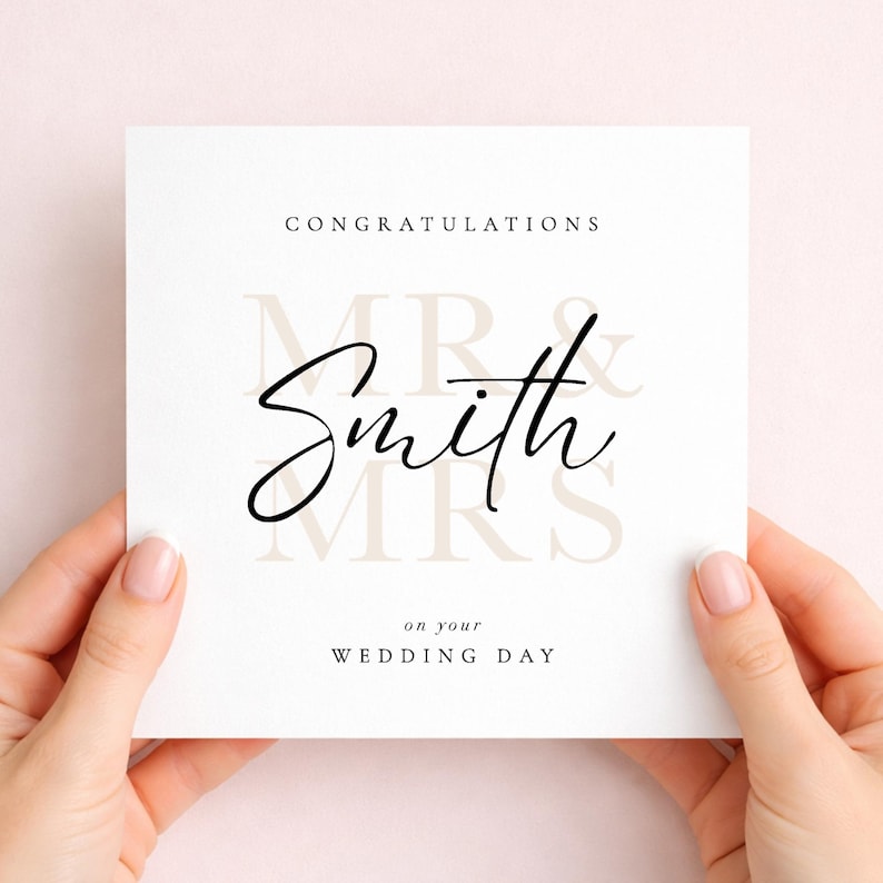 Personalised New Mr & Mrs Wedding Card, Custom Surname Congratulations ...