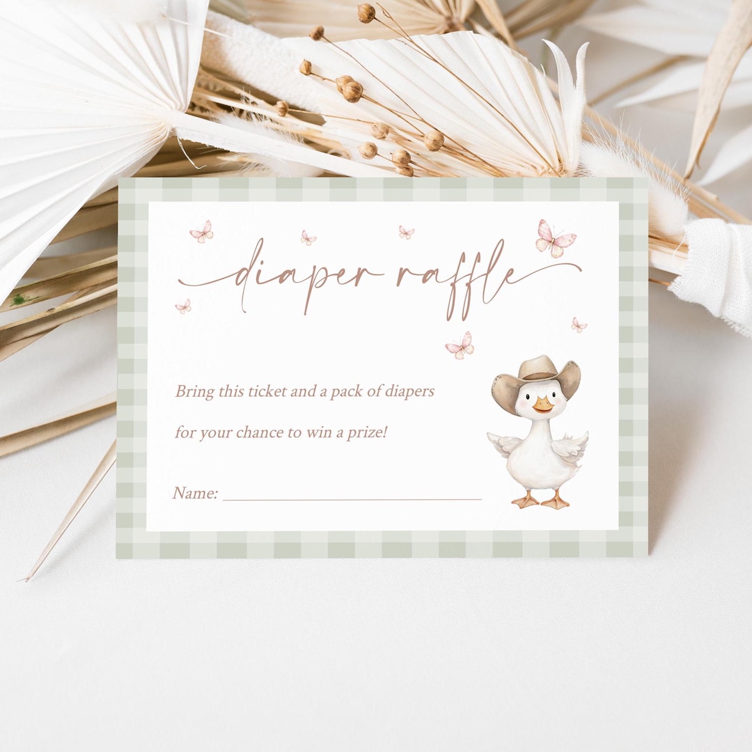Silly Goose Diaper Raffle Card, Printable Diaper Request Card, Sage ...