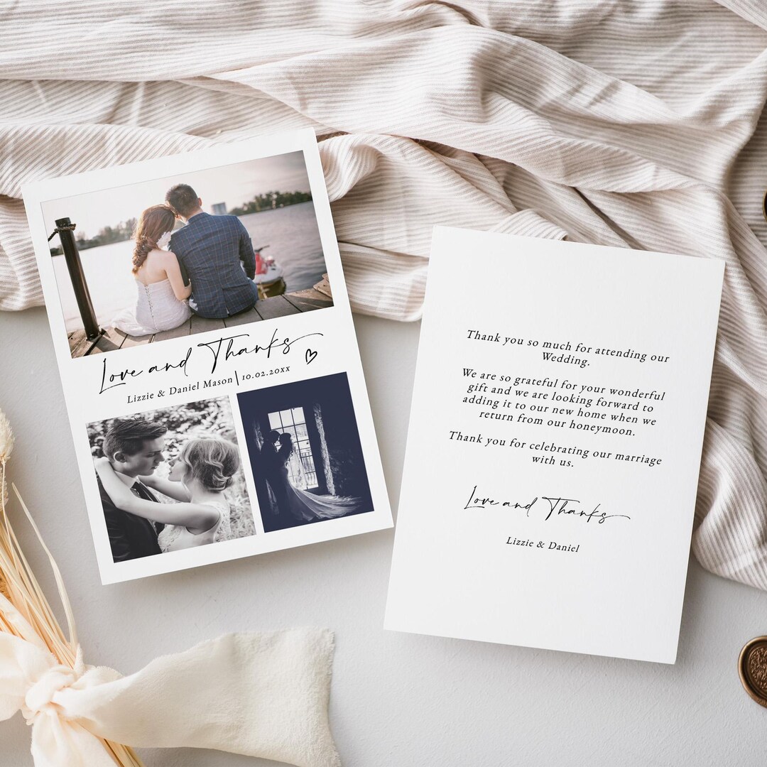 Modern Wedding Thank You Card, Minimalist Wedding Photo Thank You Card ...