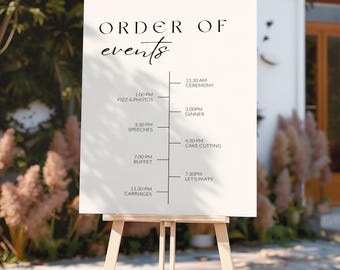 Wedding Order of Events Sign, Wedding Timeline, Minimalist Order of Events, Modern Wedding Day Timeline, Event Welcome Board