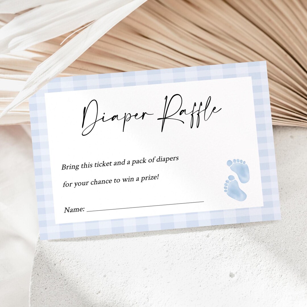 Nappy Raffle Highlander Diaper Raffle Card, Printable Diaper Request Card, Blue Gingham Nappy ...