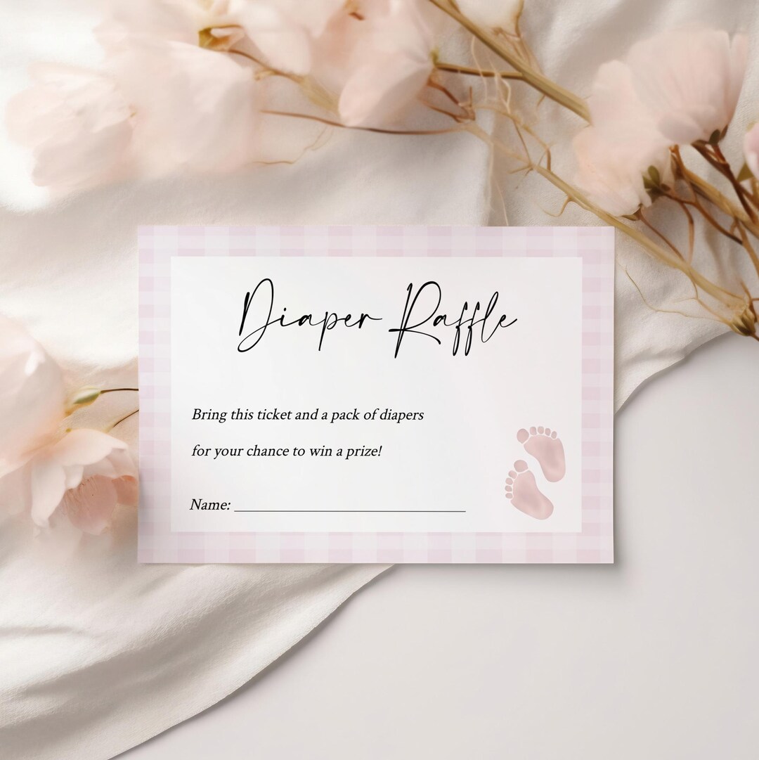 Diaper Raffle Card, Printable Diaper Request Card, Pink Gingham Nappy ...
