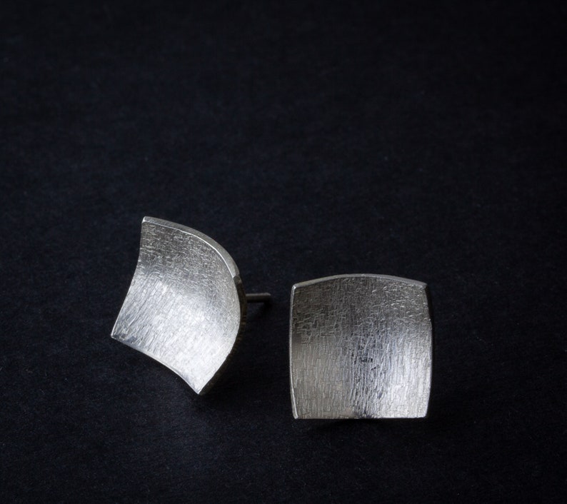 Textured Sterlingsilver Concave Square Stud Earrings Etsy