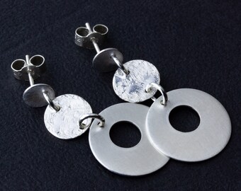 Satin and Silk Textured Sterling-Silver Multi-Disc Dangle Earrings