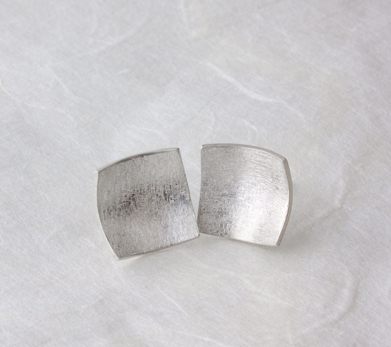 Textured Sterlingsilver Concave Square Stud Earrings Etsy