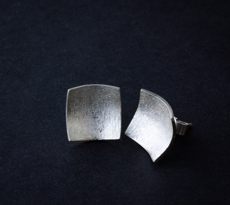Textured Sterlingsilver Concave Square Stud Earrings Etsy