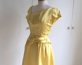 Vintage 1950's lemon yellow satin wiggle dress