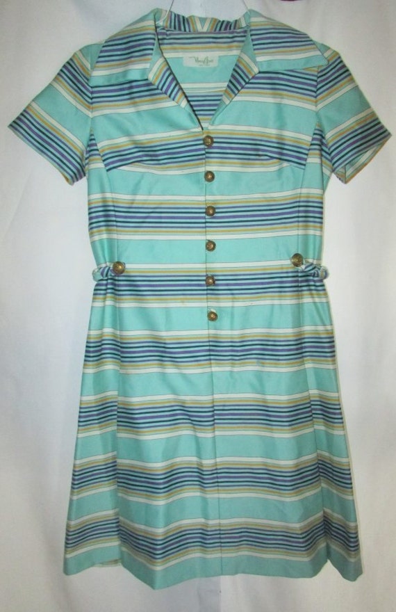 50s/60s aqua stripe - Nancy Greer dress - image 5