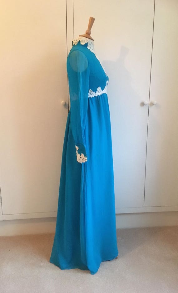 Vintage 1960's deep turquoise maxi evening gown w… - image 8