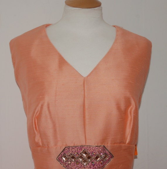 1960s peach chiffon silk party dress with rhinest… - image 3