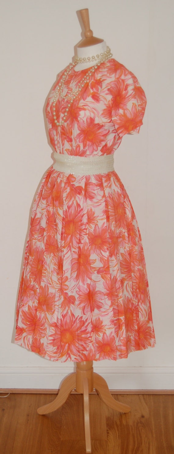 Bright red  and white floral 1950's prom dress - image 4