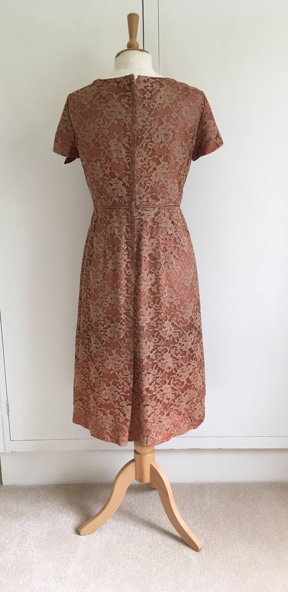 1950's Bronze Lace Wiggle Dress / Cocktail Dress … - image 3