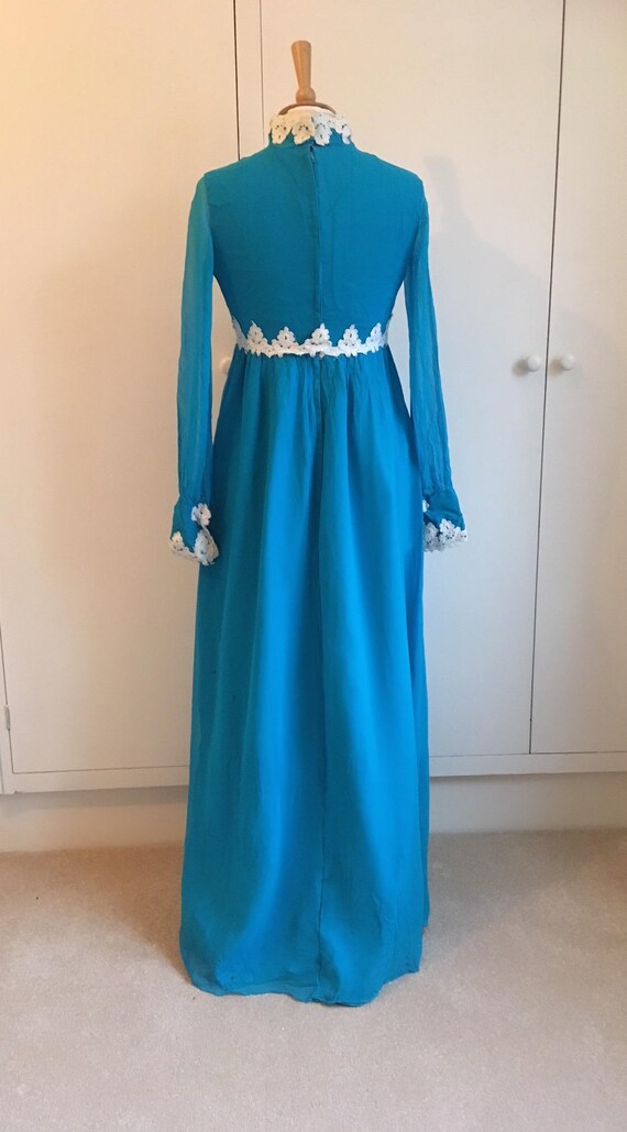 Vintage 1960's deep turquoise maxi evening gown w… - image 6
