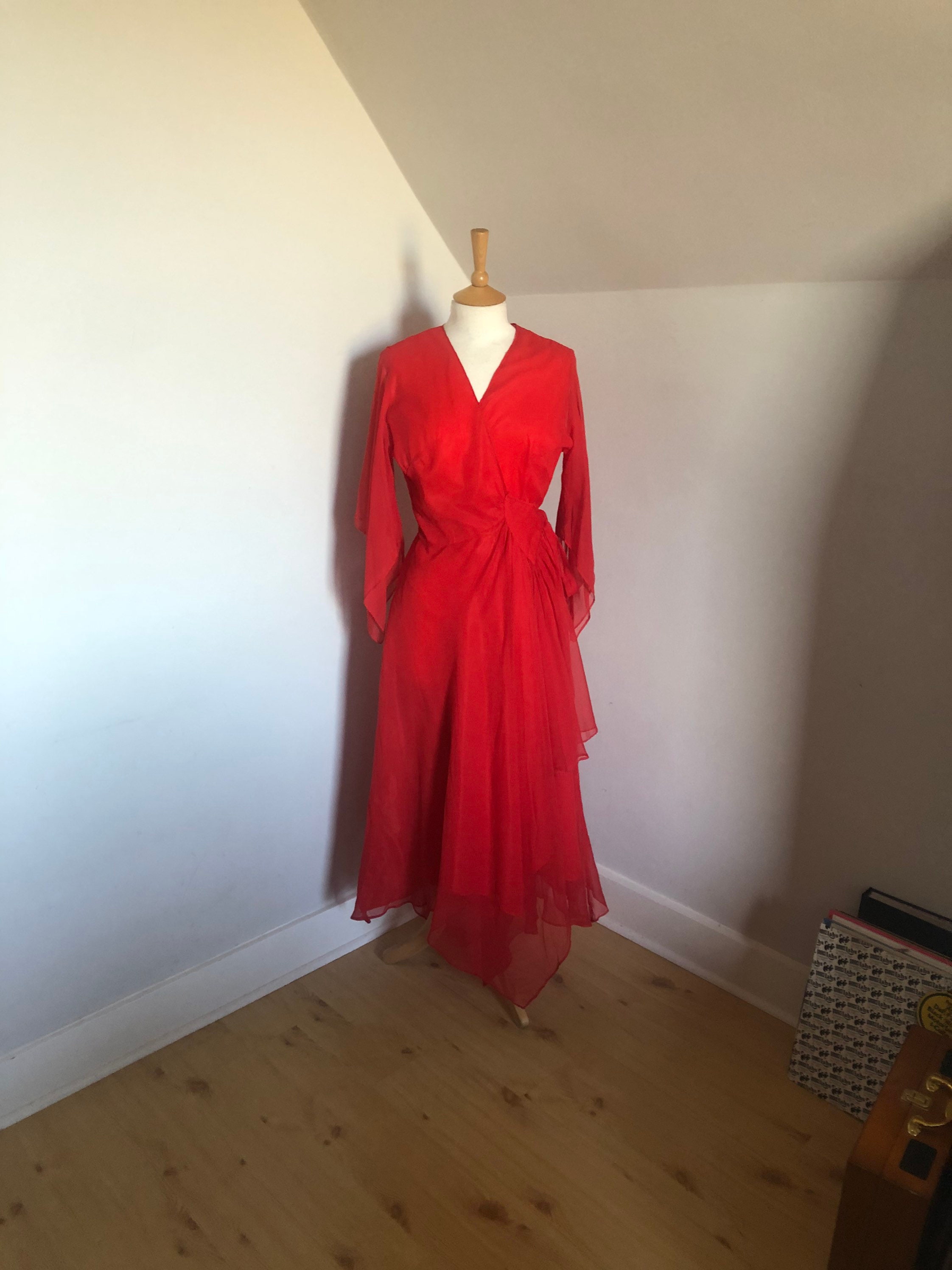 open lace back dress Red Chiffon Summer Long Dress Red / US 12 main image 0