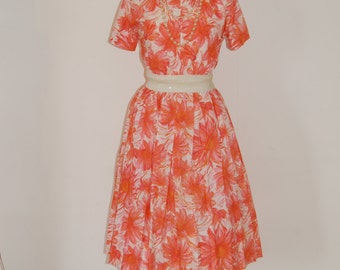 Bright red  and white floral 1950's prom dress