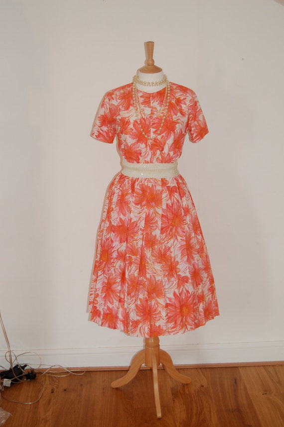 Bright red  and white floral 1950's prom dress - image 1