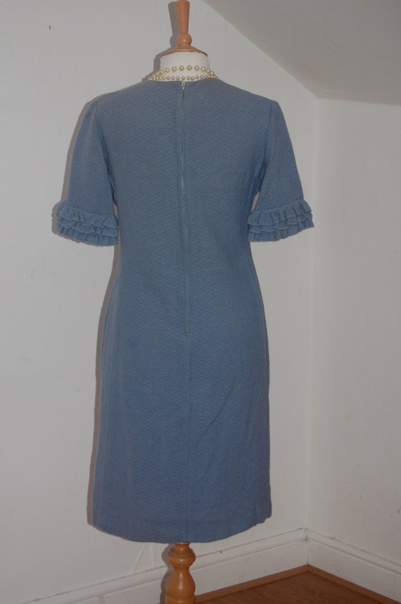 Vintage 1960's light  blue wool wiggle dress with… - image 3