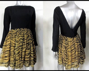 1960s vintage Mr Mort Vintage zebra print chiffon cocktail dress