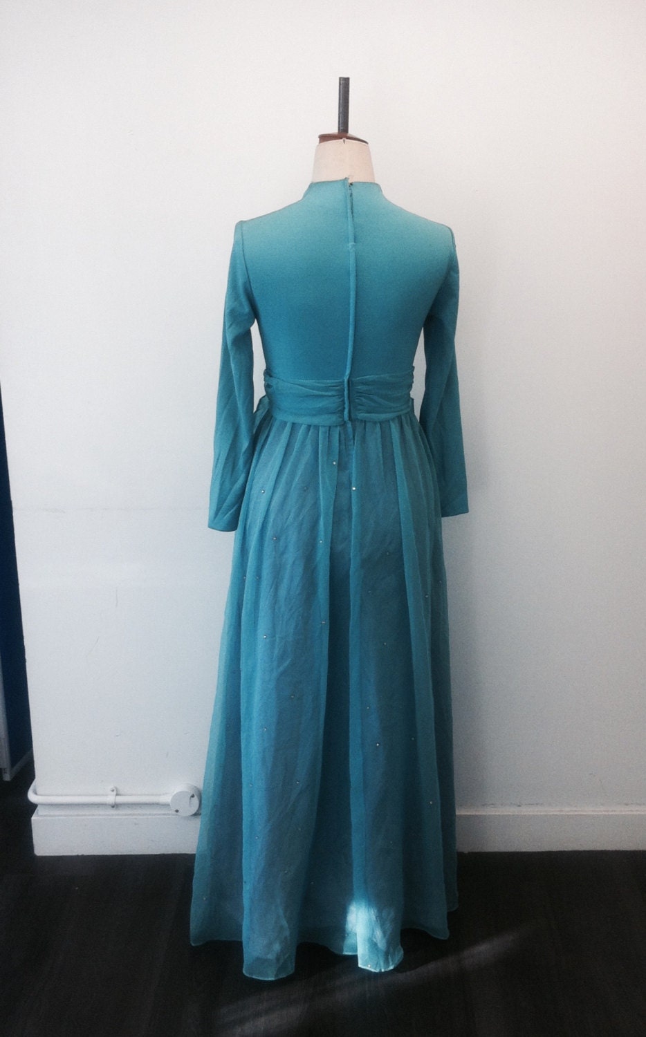 Fabulous Vintage 1960's Glamorous Turquoise, Chiffon Shimmery Maxi ...