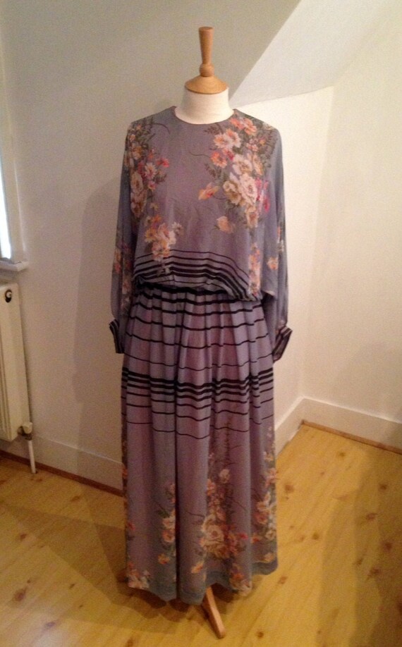 Vintage 1980's grey, stripy and floral chiffon go