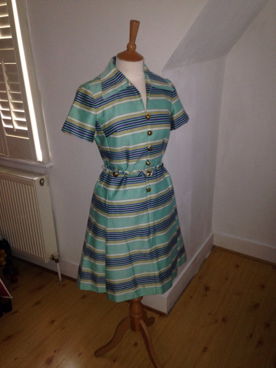 50s/60s aqua stripe - Nancy Greer dress - image 2