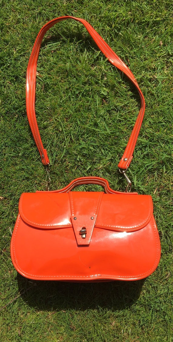 1960s orange/ firey red patent leather bag