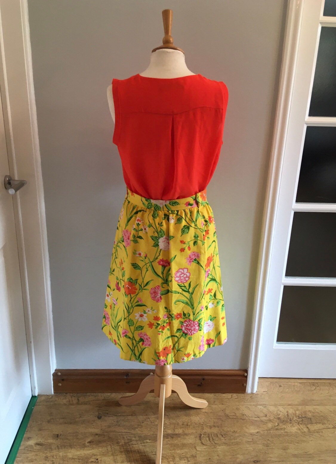 Vintage 60s 70s Sunshine Yellow and Sping Floral Print Skirt - Etsy