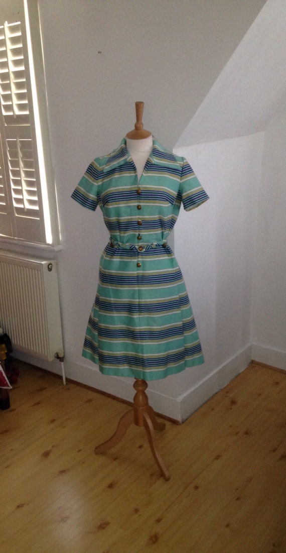 50s/60s aqua stripe - Nancy Greer dress - image 1