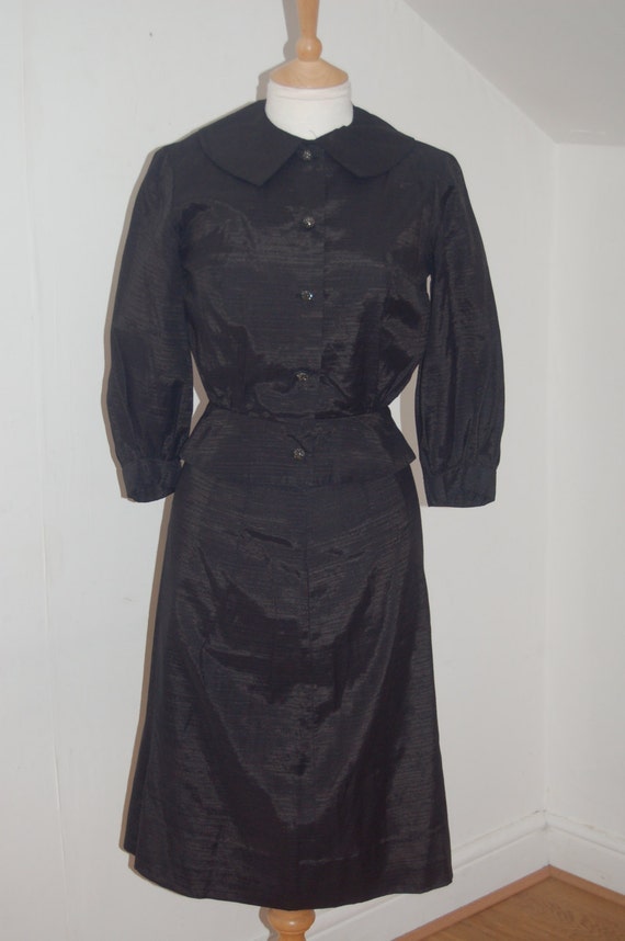 40's/50's shiny rayon skirt and jacket set with n… - image 2