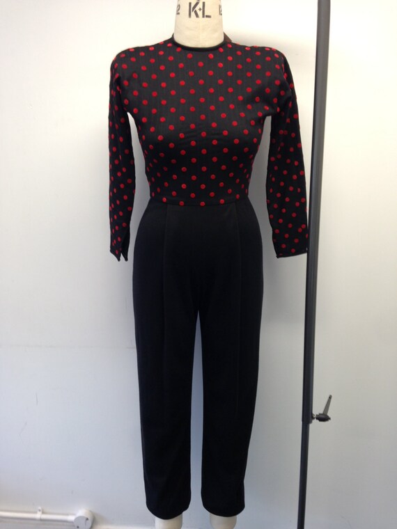 Vintage 1960's red polka dot front cropped jump s… - image 3