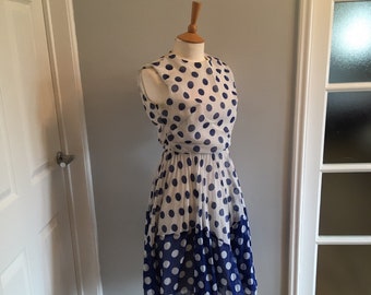 A lovely Vintage 1950s/60s blue and white polka dot fit and flare dress