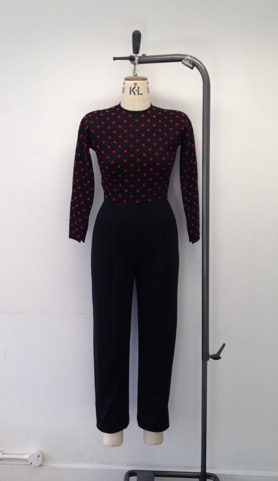 Vintage 1960's red polka dot front cropped jump s… - image 1