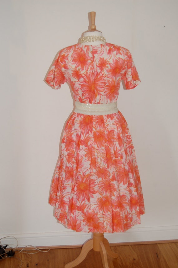 Bright red  and white floral 1950's prom dress - image 3