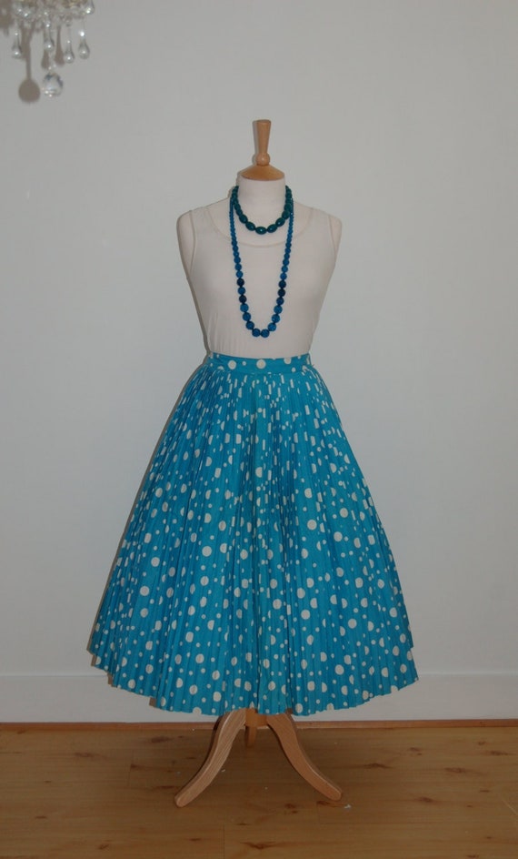 A Stunning 1950s Turquoise and White Polka Dot  T… - image 1