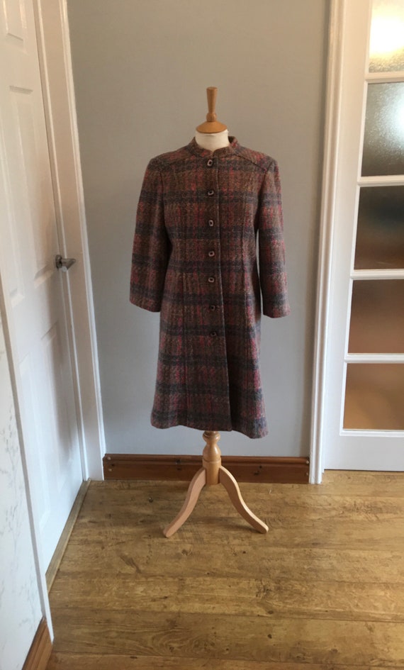 1960s/1970s tartan angora over coat in pink and pu