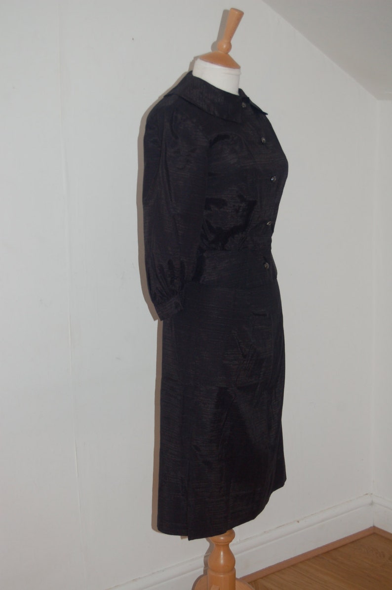 40's/50's shiny rayon skirt and jacket set with nipped waist, puff sleeve jacket image 3