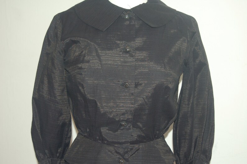 40's/50's shiny rayon skirt and jacket set with nipped waist, puff sleeve jacket image 4