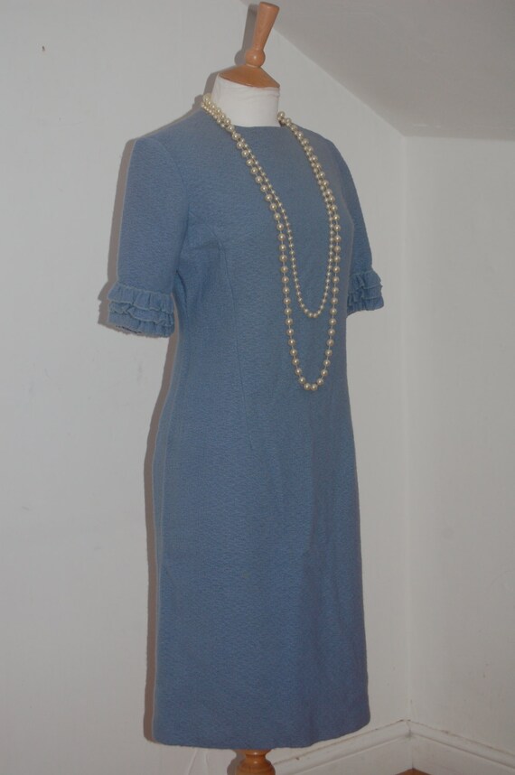 Vintage 1960's light  blue wool wiggle dress with… - image 4