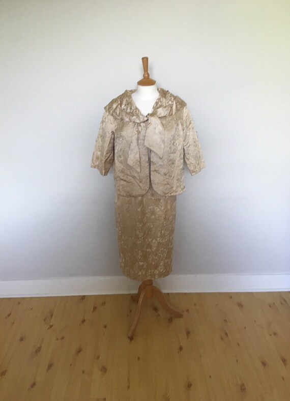 cream and gold dress and jacket Beaumont Cream Gold Dress | Occasion Dress in Sizes XXS–6X main image 0