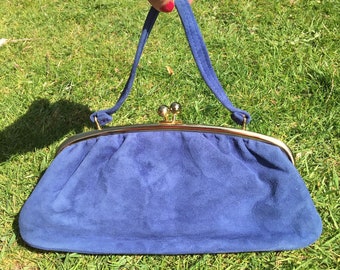 1960s vintage suede effect snap purse in blue
