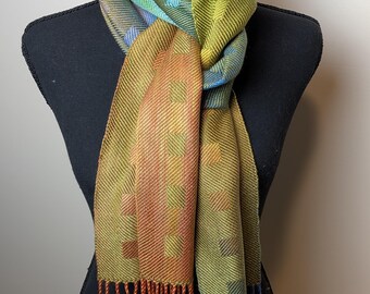 Hand Dyed Tencel Scarf - Handwoven in Twill Blocks Pattern