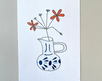 super seconds listing Flowers in a Matisse inspired jug monoprint